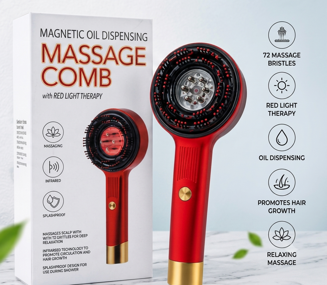 ScalpGlow™ 4-in-1 Electric Oil Dispensing Scalp Massager with Red Light Therapy.