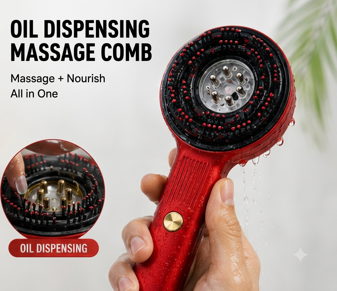 ScalpGlow™ 4-in-1 Electric Oil Dispensing Scalp Massager with Red Light Therapy.